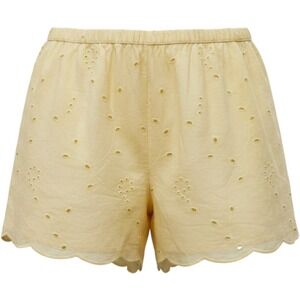 A New Day Shorts Womens XXL Yellow Eyelet Cotton Scalloped Hem High Rise Elastic